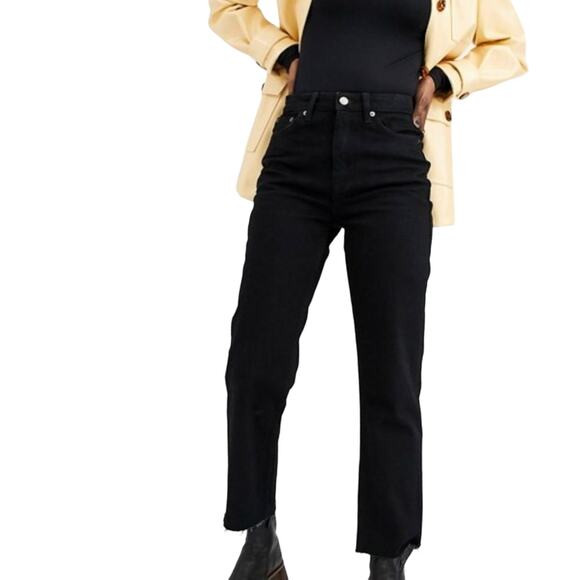 NWT Topshop Straight Straight Legs Wax Jeans Black 30 W X 32 L - Picture 1 of 7
